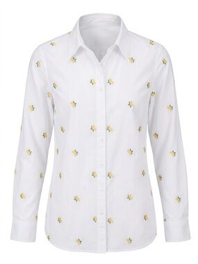 Talbots White Button-Down Shirt with Yellow Floral Embroidery